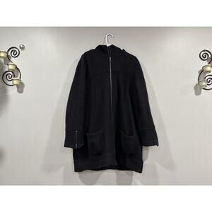 WoolOvers Boiled Wool Charcoal Black Hooded Full Zip Coat XL